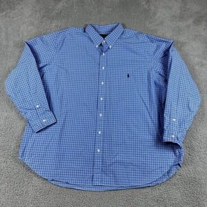 Ralph Lauren Shirt Mens 3XB BIG Blue Plaid Preppy Lightweight Button Down